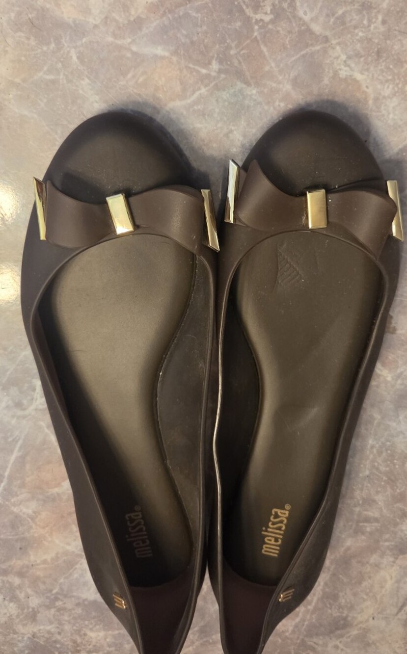 Melissa Brown Bow Flats with Gold Accents